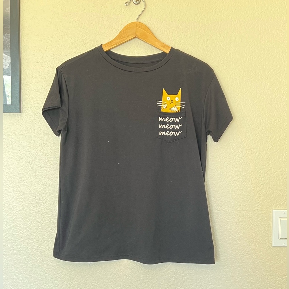 Unbranded | Black Cat Meow Pocket Tee - Picture 3 of 8